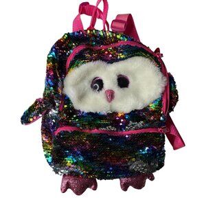 TY Mini Backpack OWEN Owl Sequin Flippy Color Changing Plush Bag (12”
